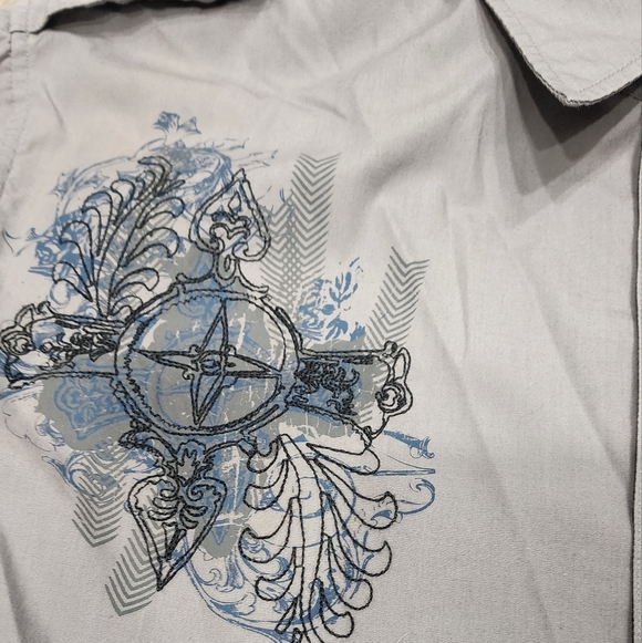 Gray Long Sleeve Shirt with Embroidered Crosses - Picture 7 of 9